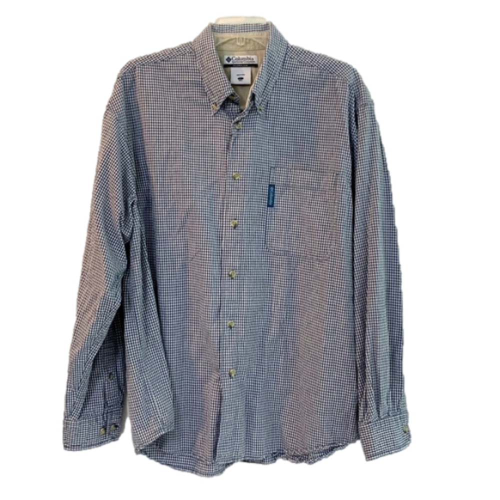 COLUMBIA Gray Gingham Plaid Check Gorpcore Cotton Button Down Shirt Men’s Large